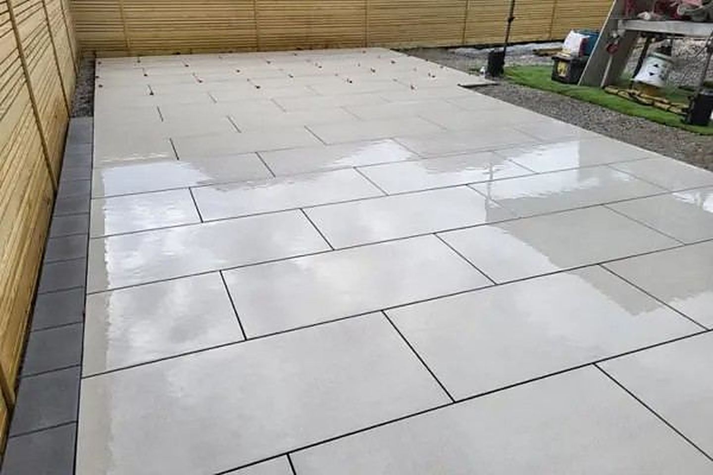 Porcelain patio laid by T&T Driveways